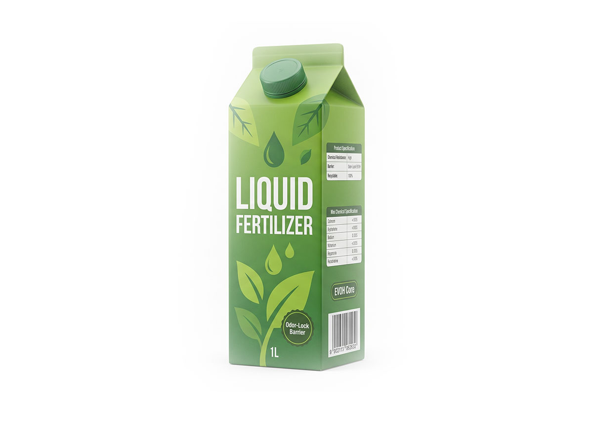 Agrochemical Fertilizer Carton — 1L Gable Top Industrial Packaging by ASQ Packing | Odor-Lock EVOH Barrier, Chemical-Resistant, Farm-Ready Carton