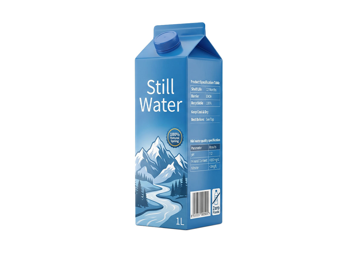 Boxed Still Water Carton — Premium Gable Top Packaging by ASQ Packing | 100% Natural Spring Water in Recyclable Carton
