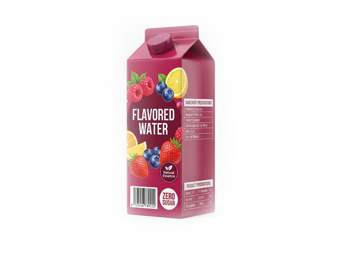 Flavored Water Carton — Premium Gable Top Packaging by ASQ Packing | Naturally Flavored Water with Zero Sugar in Recyclable Carton