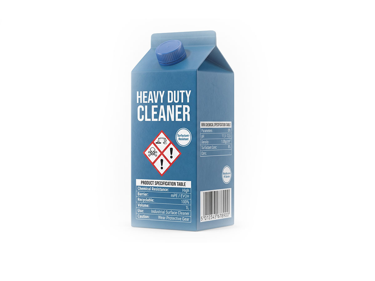 Household Cleaner Carton — 1L Gable Top Industrial Packaging by ASQ Packing | Surfactant-Resistant, Metallocene PE Barrier, Heavy-Duty Cleaner Carton