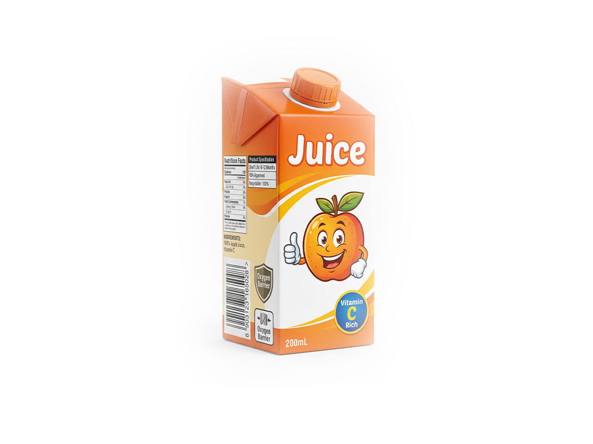 Kids Juice Carton — 200mL Gable Top Packaging by ASQ Packing | Vitamin C Rich, FDA Approved, Aseptic Juice Carton for Schools