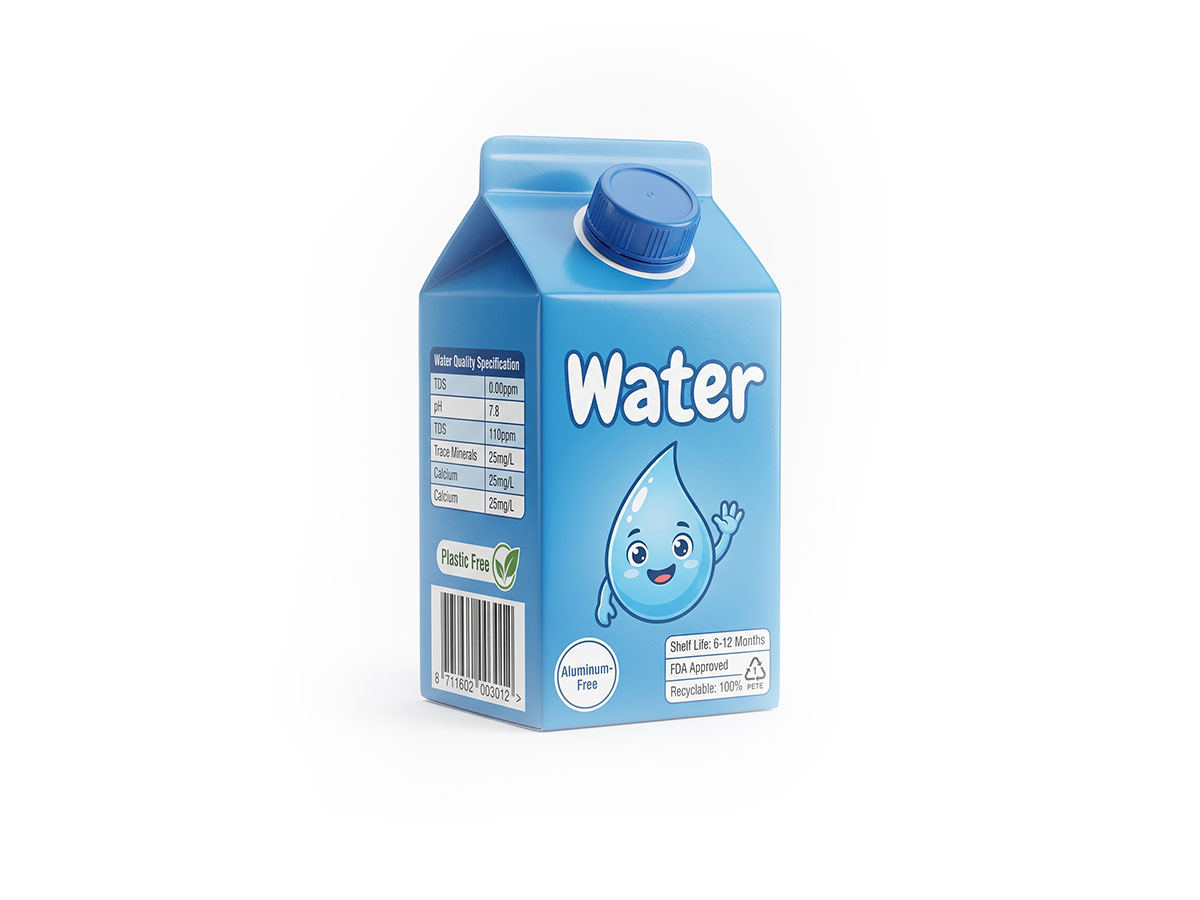 Kids Mini Water Carton — 200mL Gable Top Packaging by ASQ Packing | Aluminum-Free, Plastic Free, FDA Approved School Water Carton