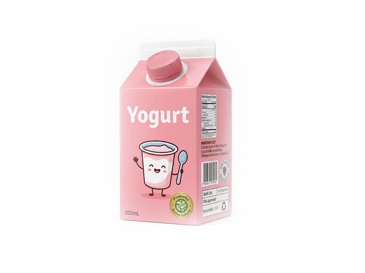 Kids Yogurt Carton — 200mL Gable Top Packaging by ASQ Packing | Probiotic, FDA Approved, Bulge-Prevention Yogurt Carton for Kids