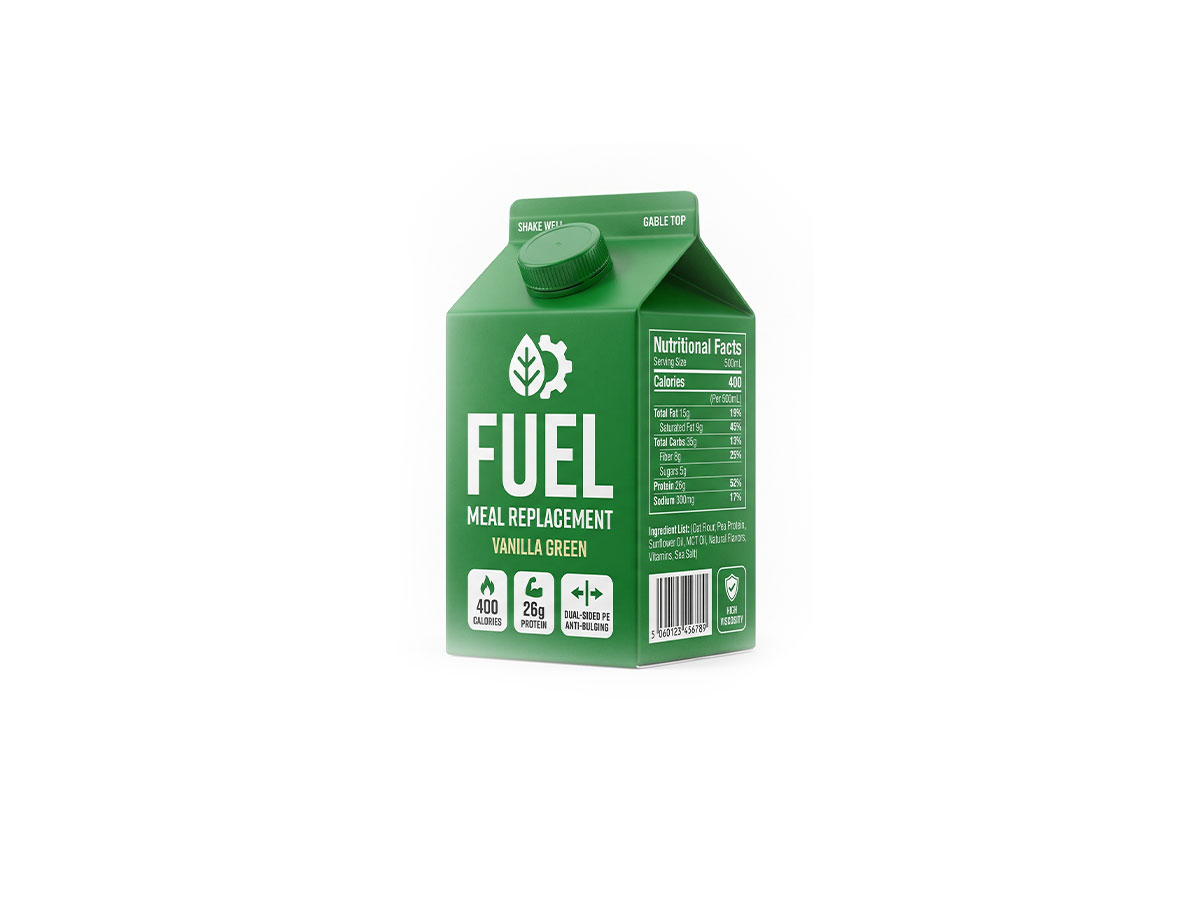 Meal Replacement Smoothie Carton — 500mL Gable Top Packaging by ASQ Packing | 400 Calories, 26g Protein, Dual-Sided PE Anti-Bulging Carton