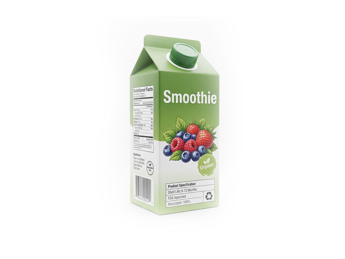 Organic Smoothie Carton — 200mL Gable Top Packaging by ASQ Packing | Antioxidant Rich, Organic, FDA Approved Wellness Carton
