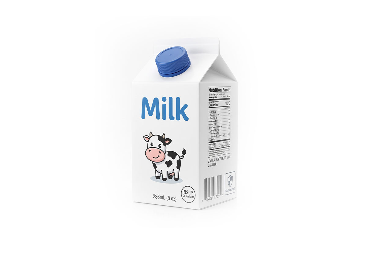 School White Milk Carton — 236mL Gable Top Packaging by ASQ Packing | NSLP Compliant, FDA Approved, Shatterproof School Milk Carton