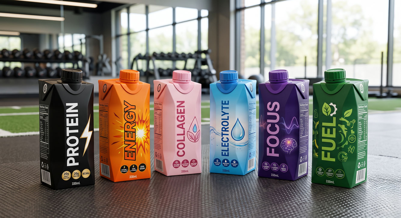 USA Functional Beverage Carton Packaging — Sports Nutrition Shakes & Active Drinks